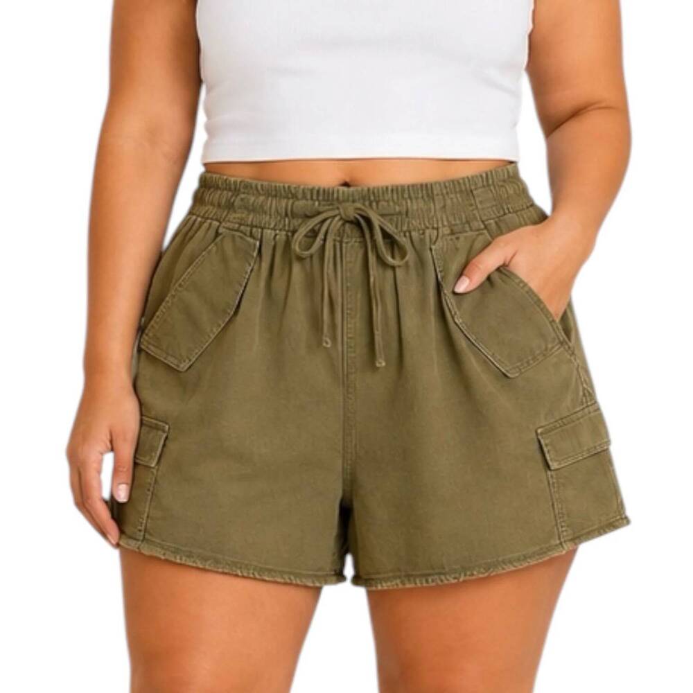 NEW ODDI cotton blend cargo shorts - plus in olive